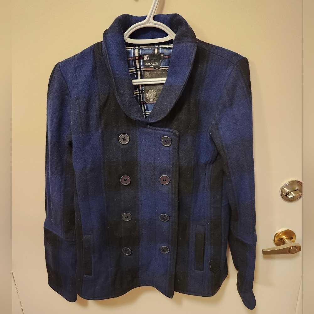 DC SHOE CO Blue and Black Plaid Women's Jacket, Wool, Size S, EUC
